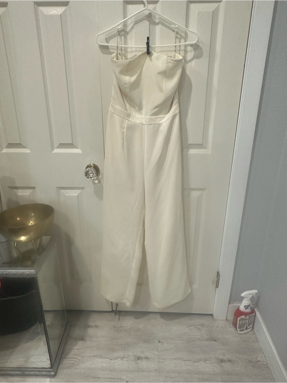 Forever 21 Cream Strapless Wide-Leg Jumpsuit